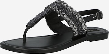 River Island T-Bar Sandals in Black: front