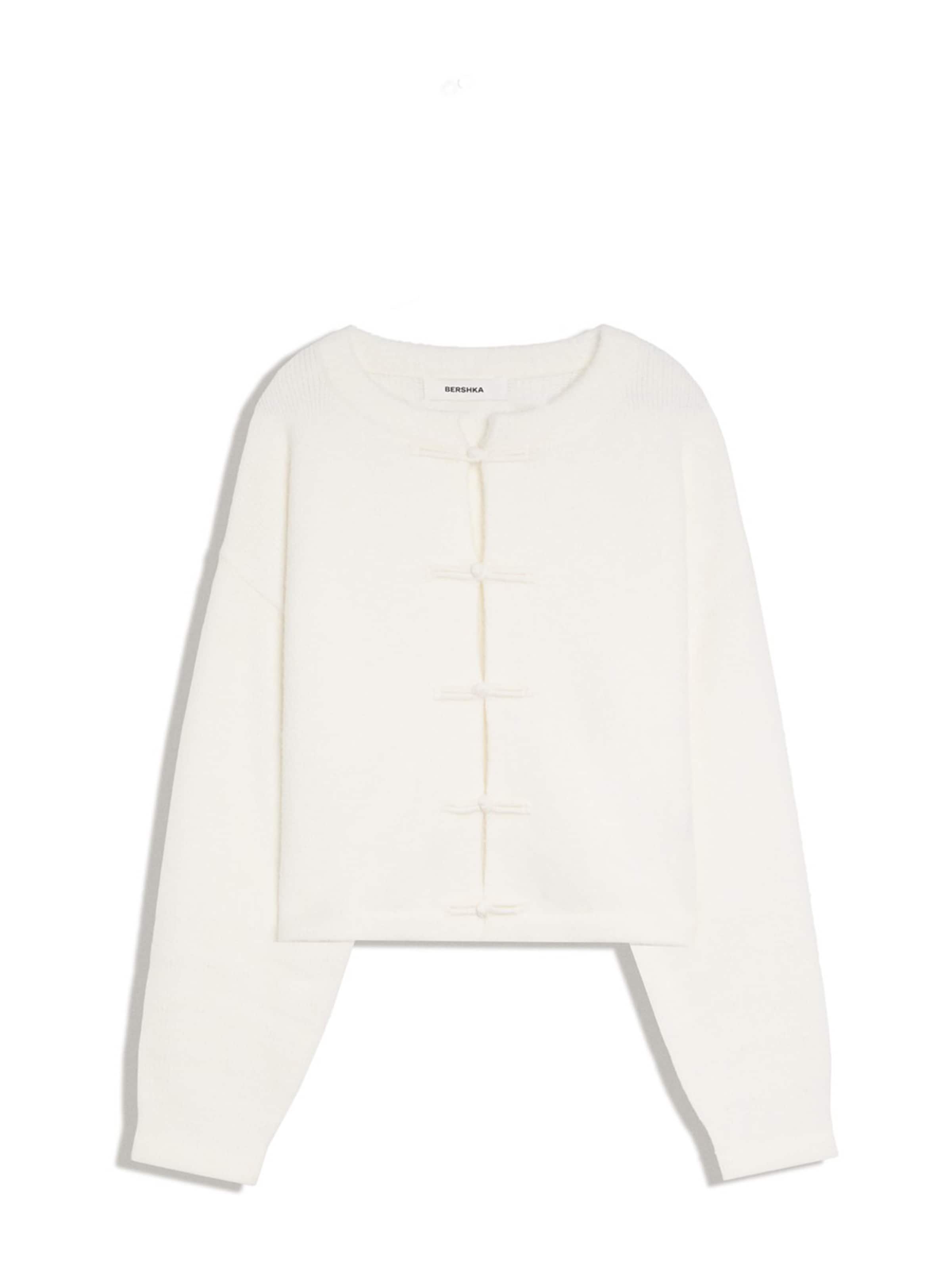 Bershka Knit cardigan in White: front