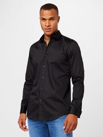 HUGO Slim fit Business Shirt 'King' in Black: front