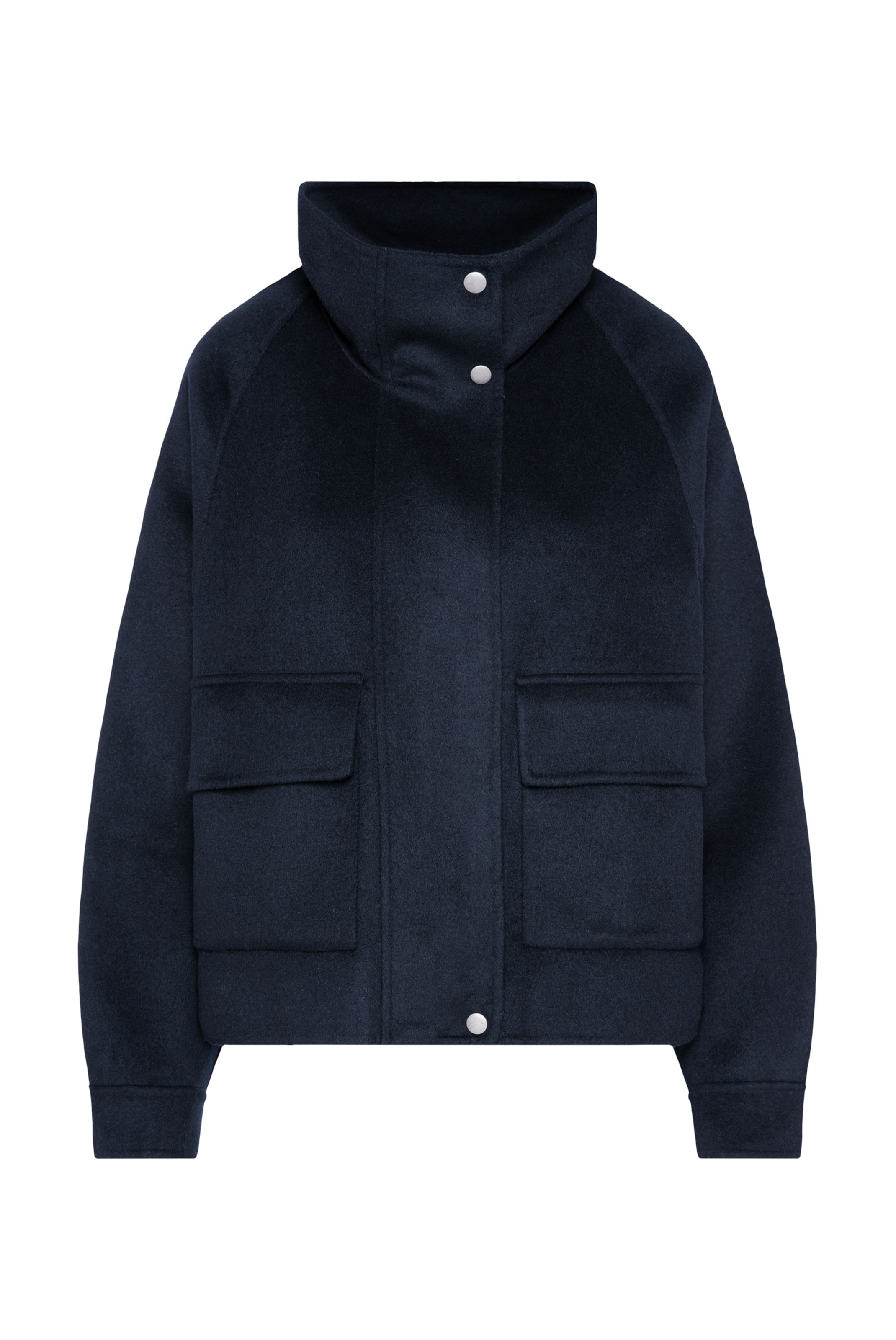 SENSES.THE LABEL Kurze Wolljacke mit Stehkragen in Blau: Vorderseite