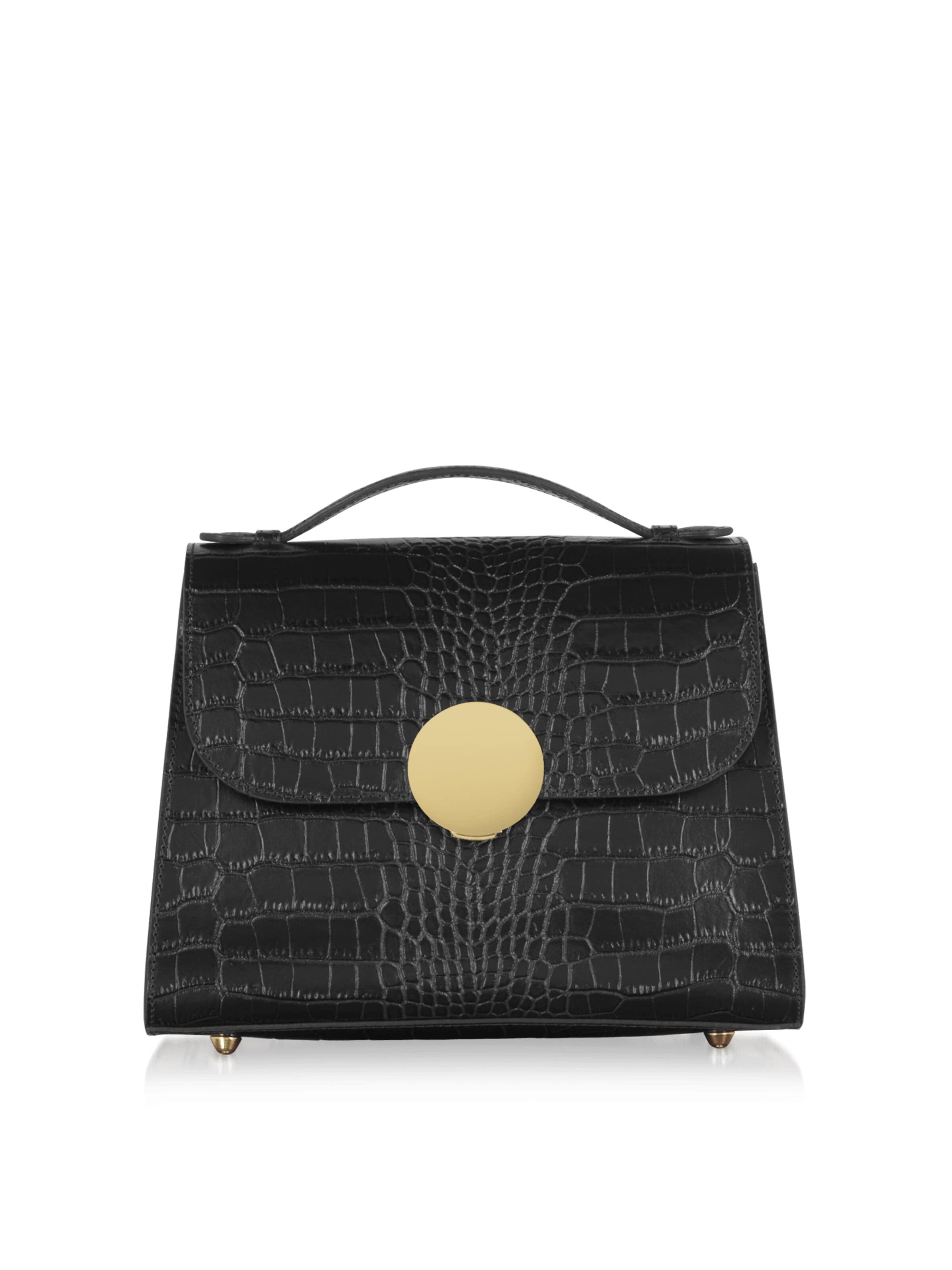 LeParmentier - Bolso de mano 'Bombo Croco' en negro: frente