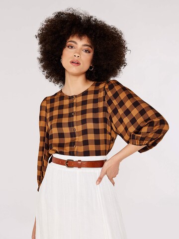 Apricot Gingham Check Balloon Sleeve Blouse ' ' in Braun