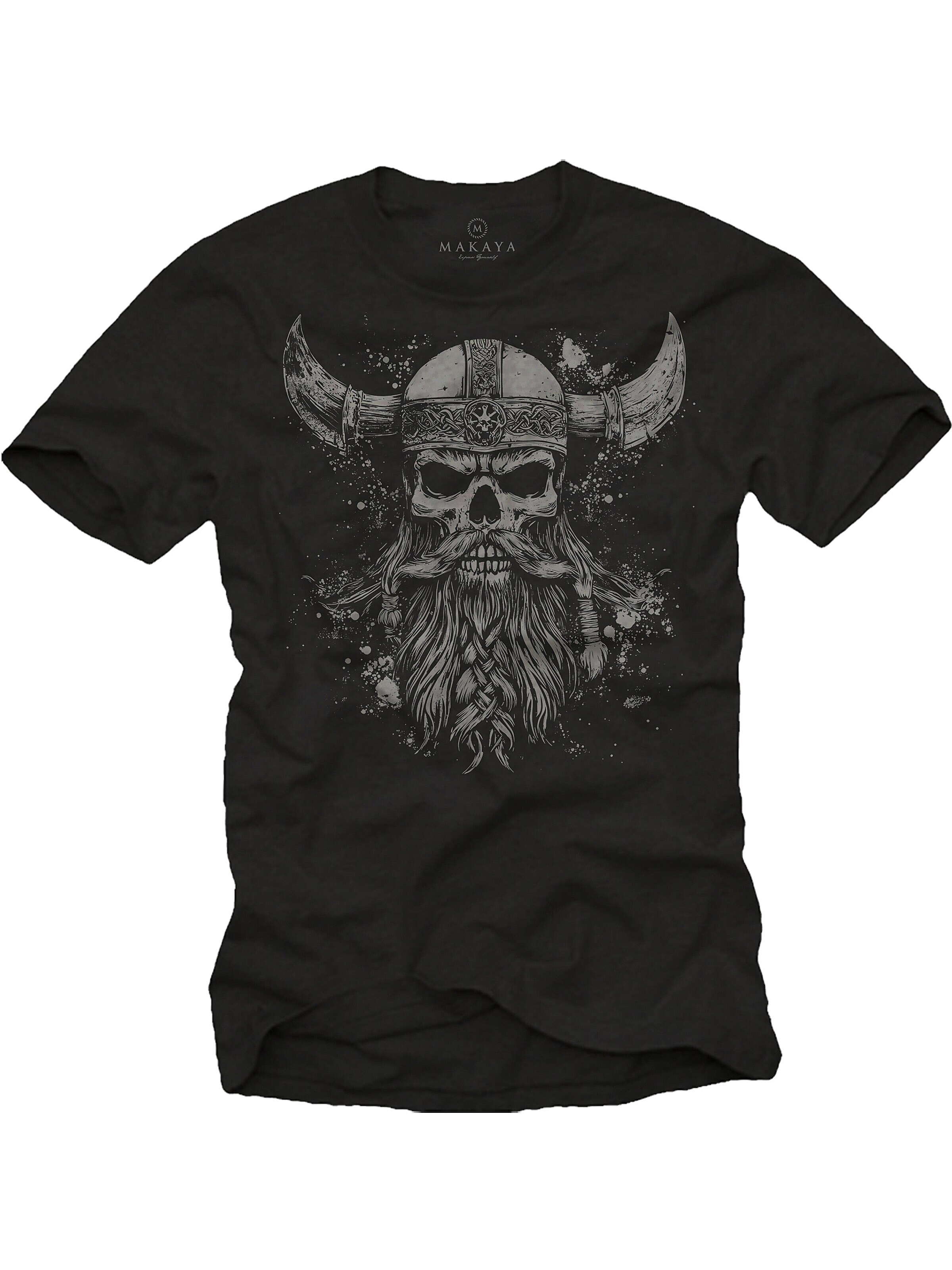 MAKAYA Shirt 'Viking Skull' in Black: front