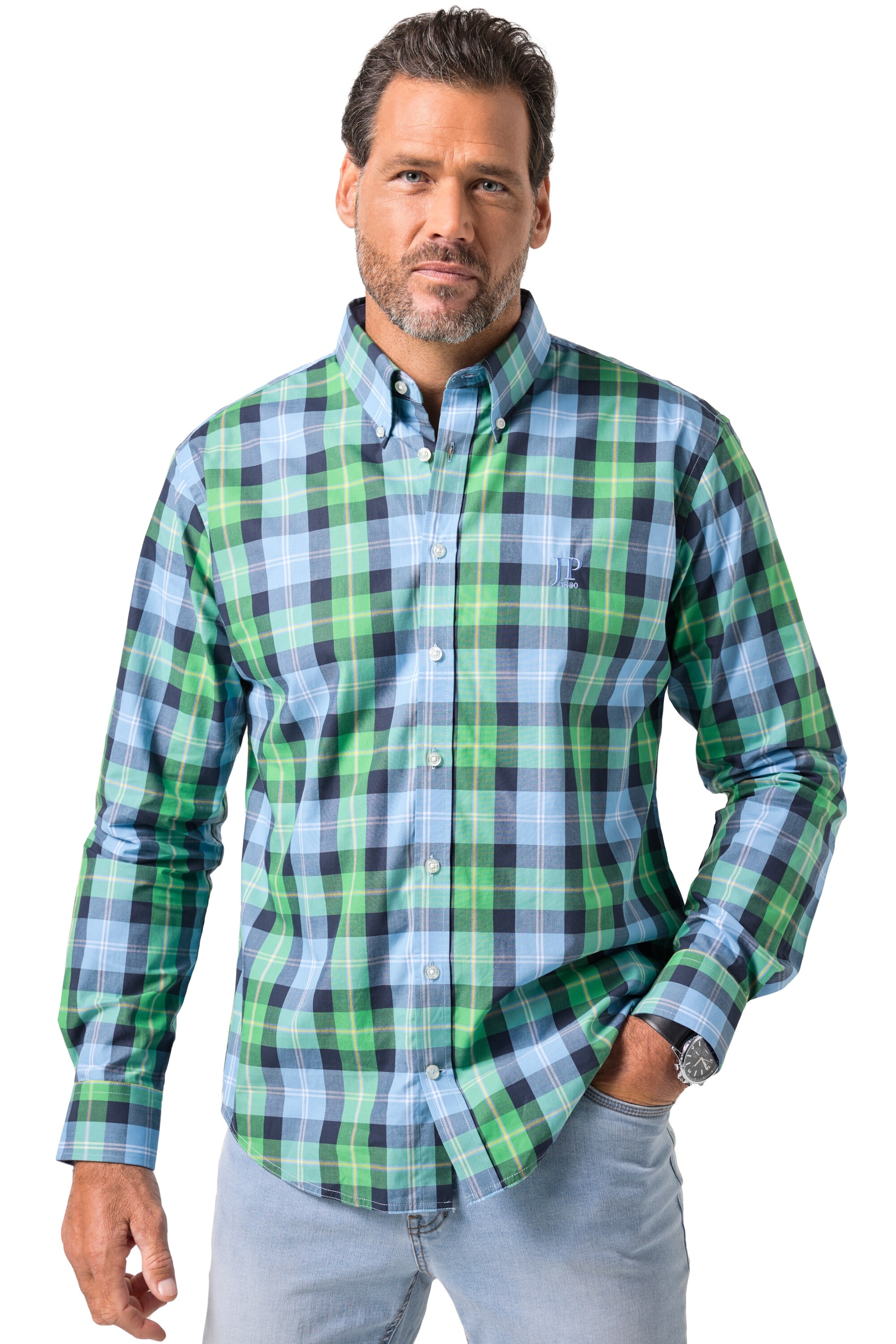 JP1880 Regular fit Overhemd in Groen: voorkant