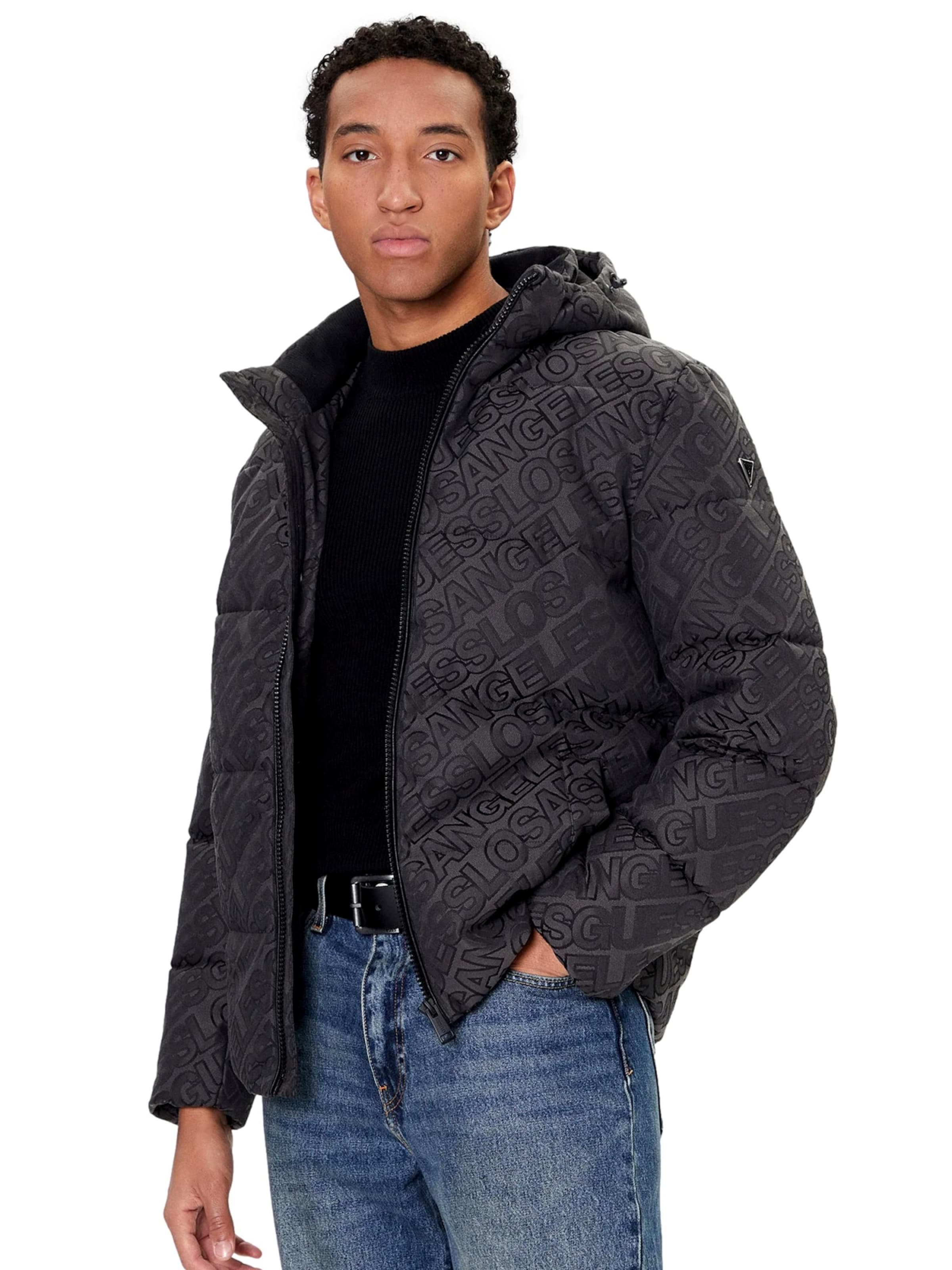 GUESS Winter Jacket in Black: front