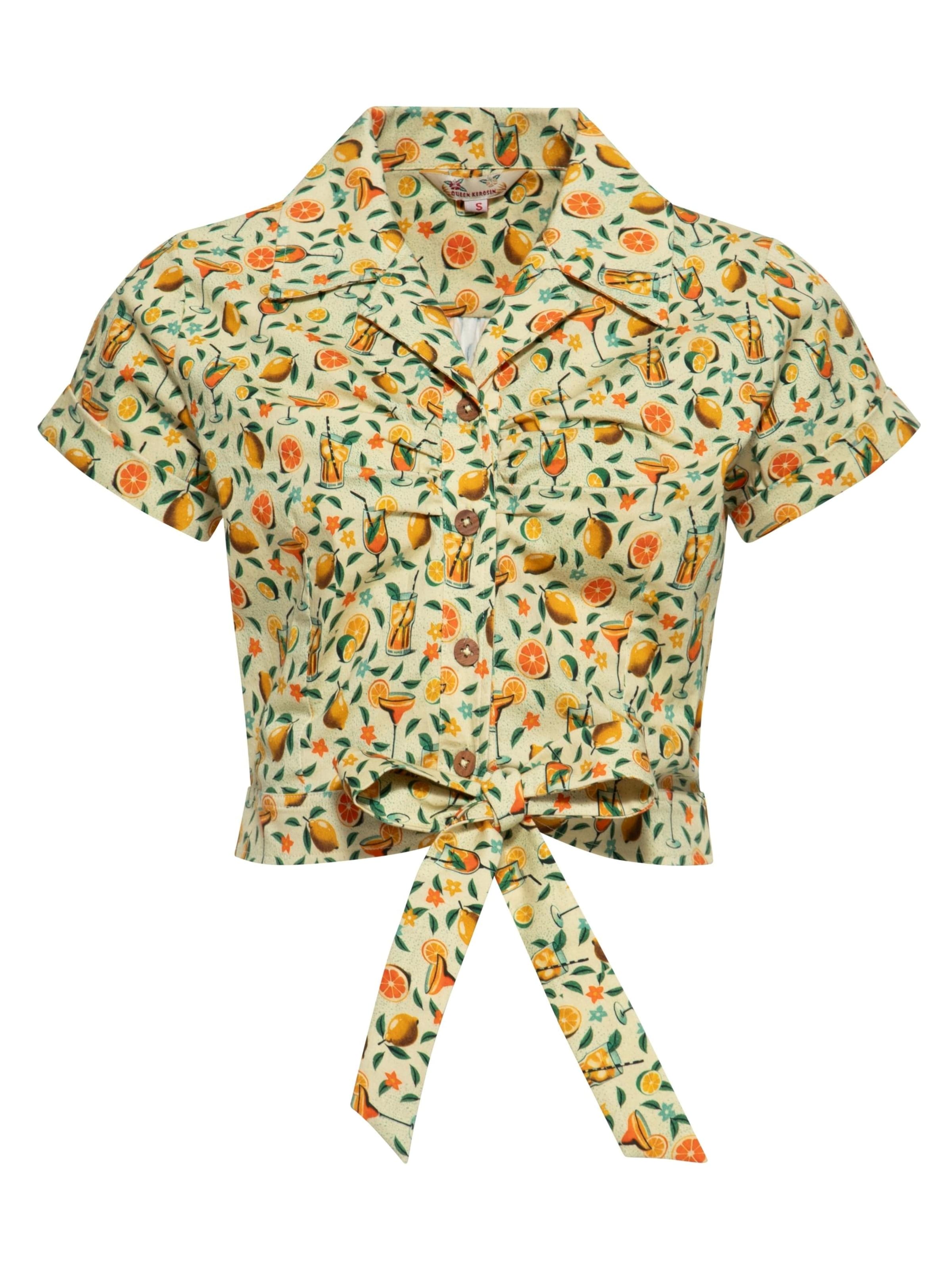 Queen Kerosin Blouse 'Citrus Cocktails' in Yellow: front