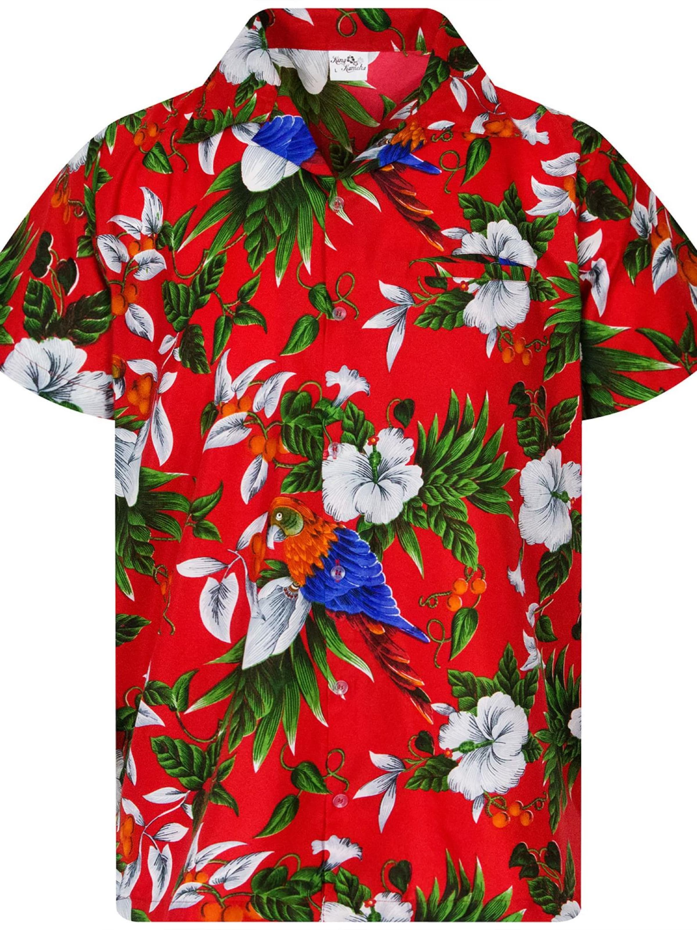 King Kameha Shirt 'Cherryparrot' in Red: front