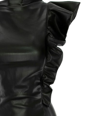 Rochie 'Eco Leather Asymmetrical Mini Dress With Ruffle' de la AVENUE N°29 pe negru