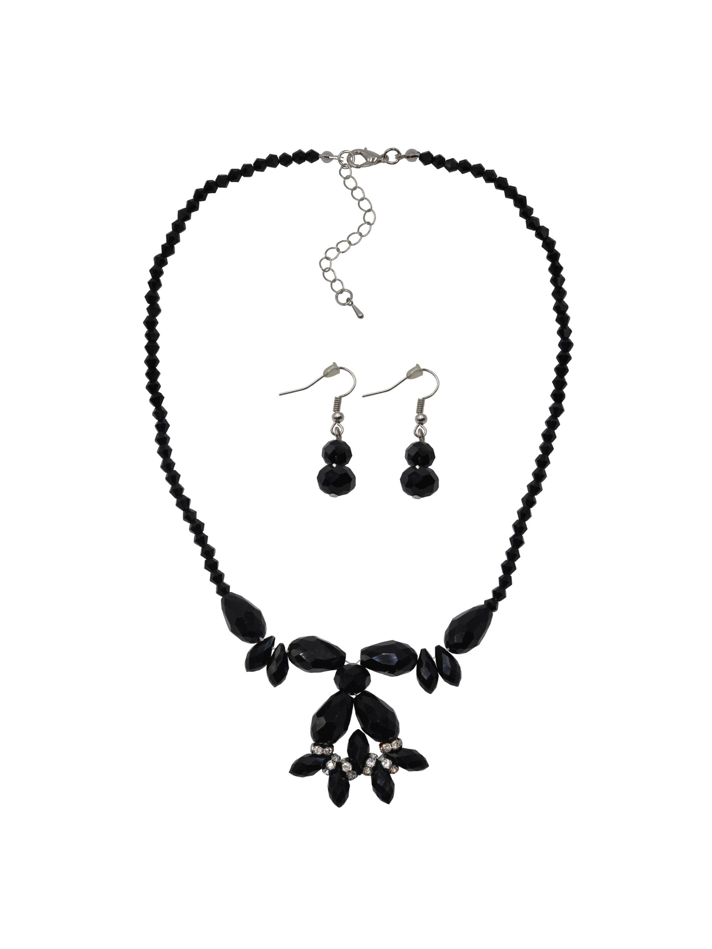 Steuer Set Kette Ohrringe in Schwarz: Vorderseite