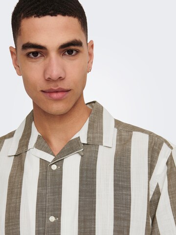 Only & Sons Comfort fit Button Up Shirt 'Tes' in Brown