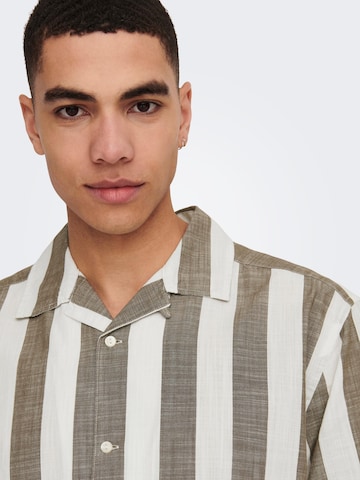 Only & Sons Comfort fit Button Up Shirt 'Tes' in Brown