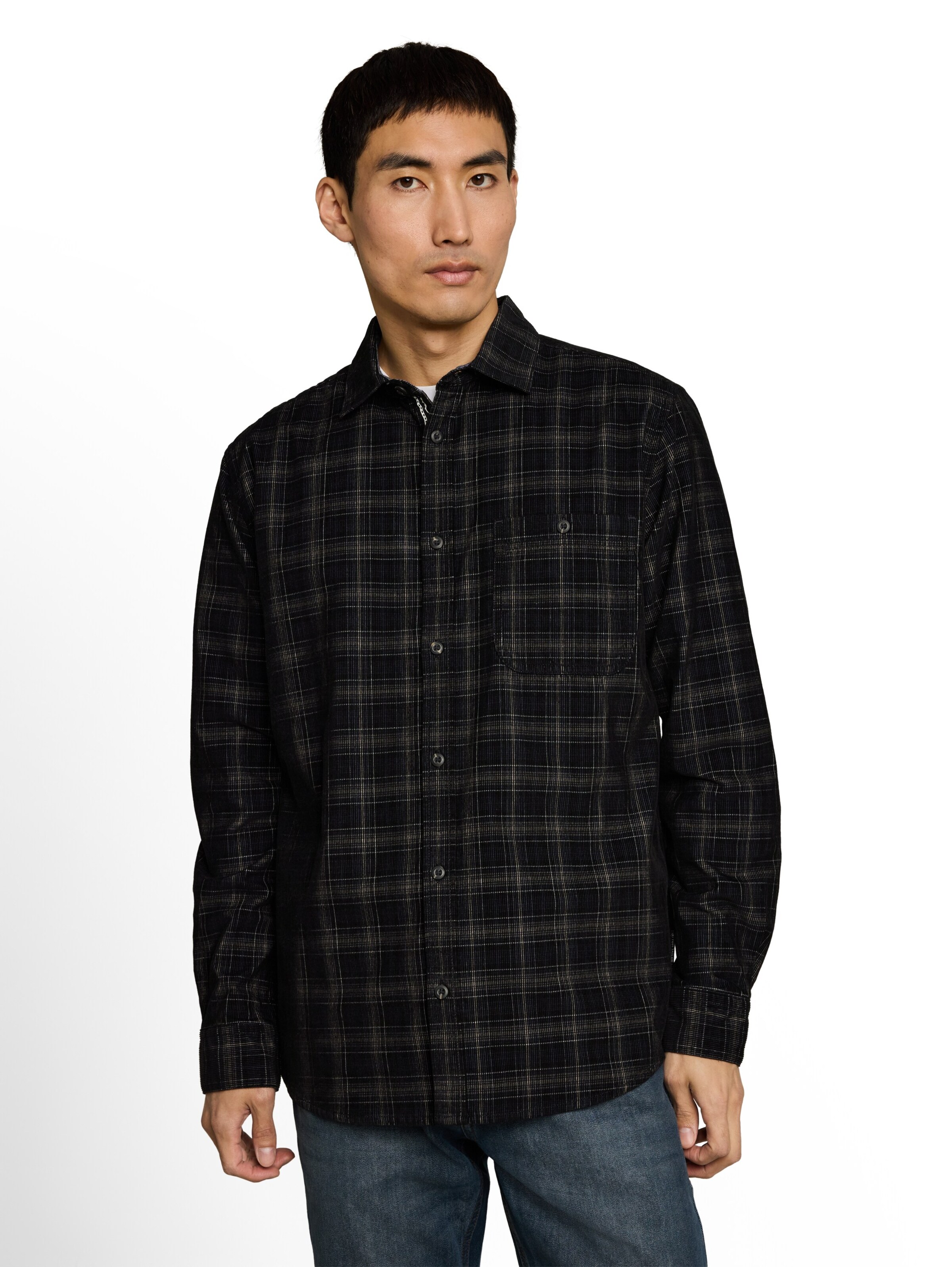 TOM TAILOR Regular fit Button Up Shirt in Black: front