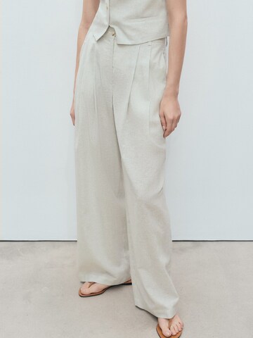 MANGO Wide Leg Bukser med lægfolder 'BALI' i beige: forside
