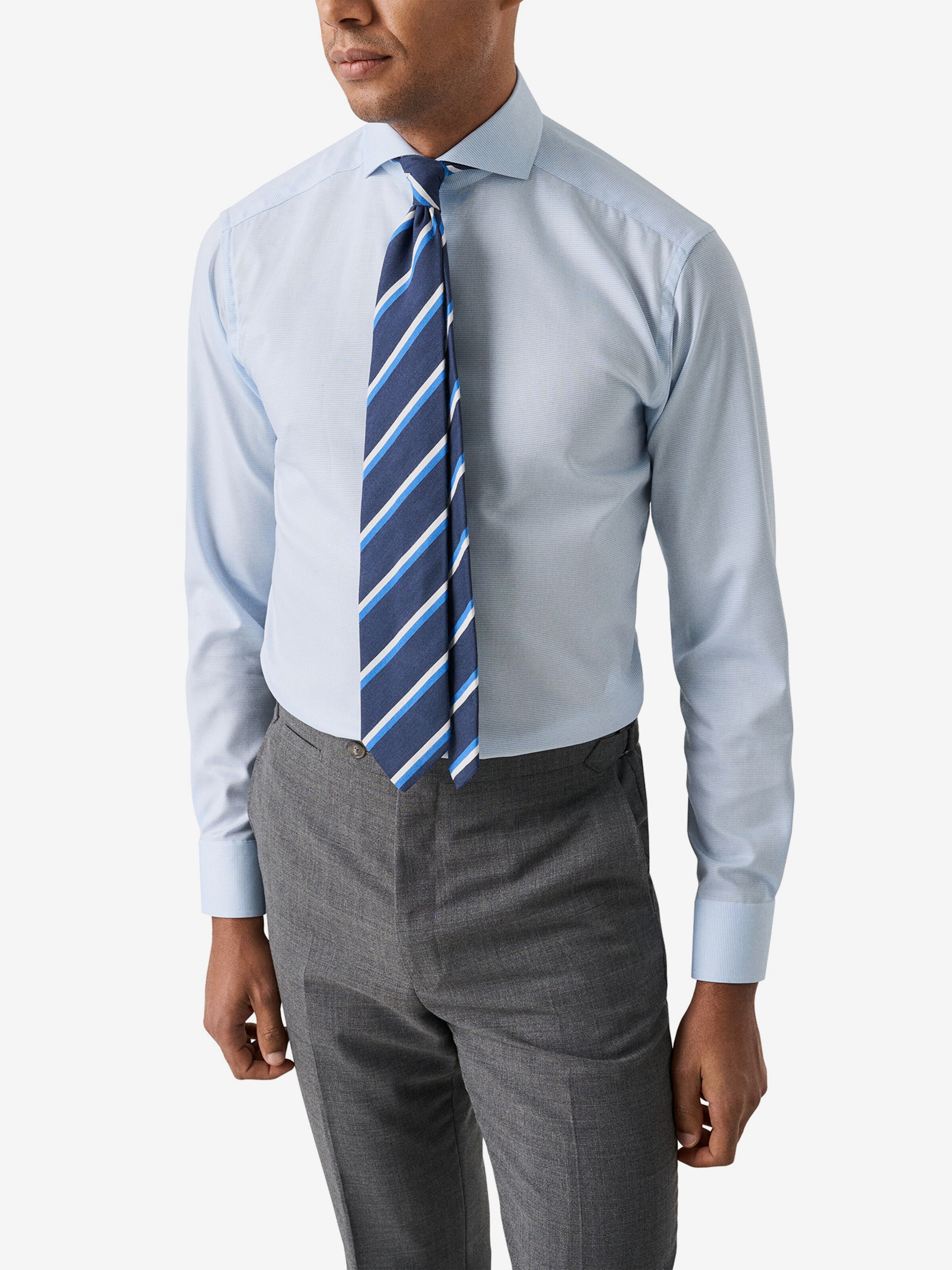 Camicia Elegante Eton Slim Fit, Taglia Small (15 Pollici), Colore Blu Con Medaglione Geometrico. Nuova Con Etichette, Prodotta In Nord Macedonia.