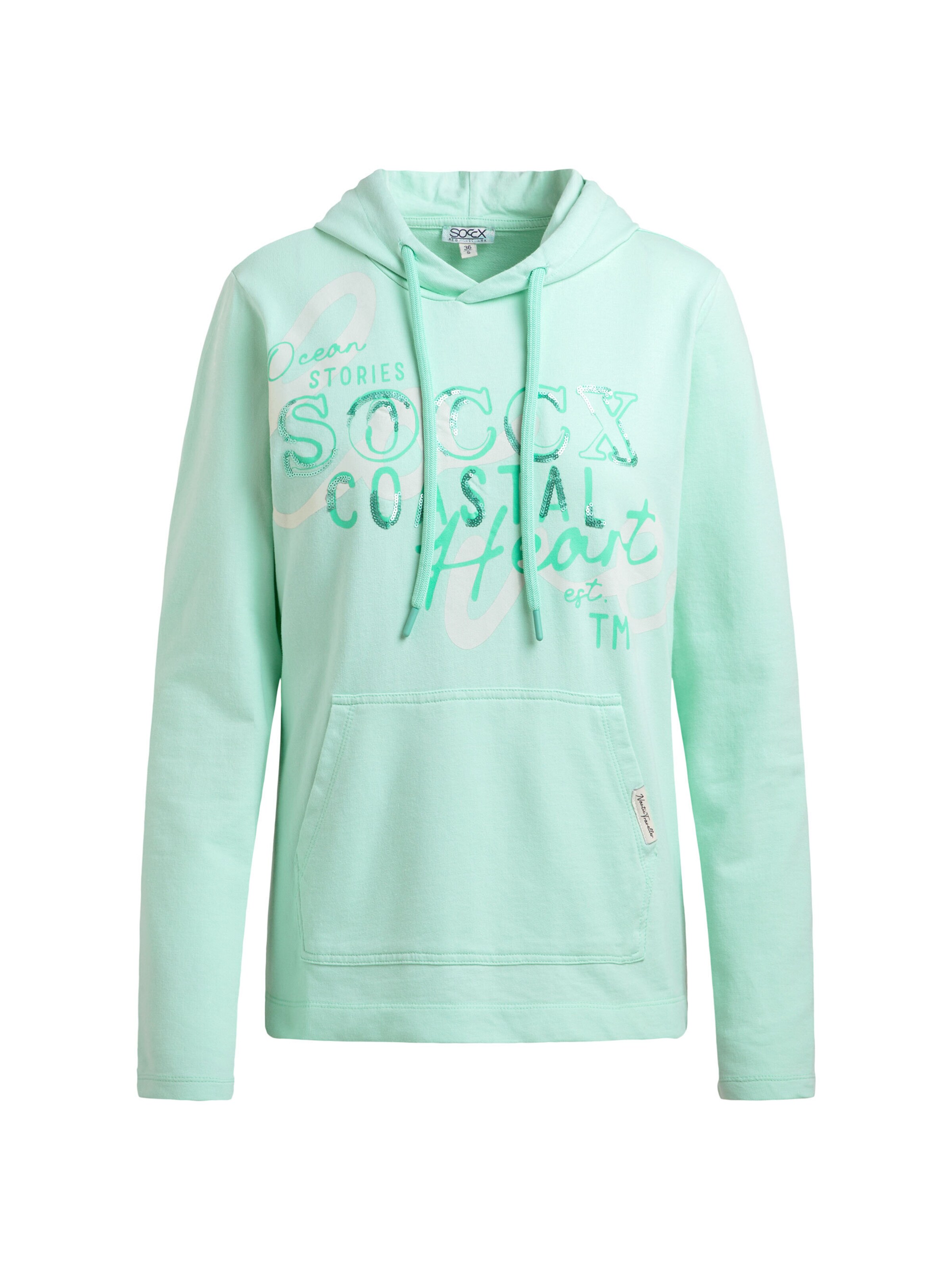 Soccx Hoodie mit Pailletten-Artwork und Kängurutasche in Grün: Vorderseite