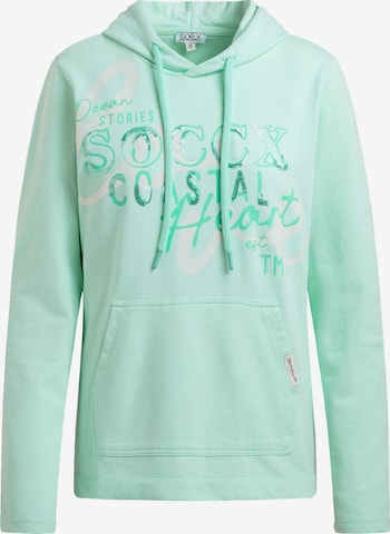 Soccx Hoodie mit Pailletten-Artwork und Kängurutasche in Grün: Vorderseite