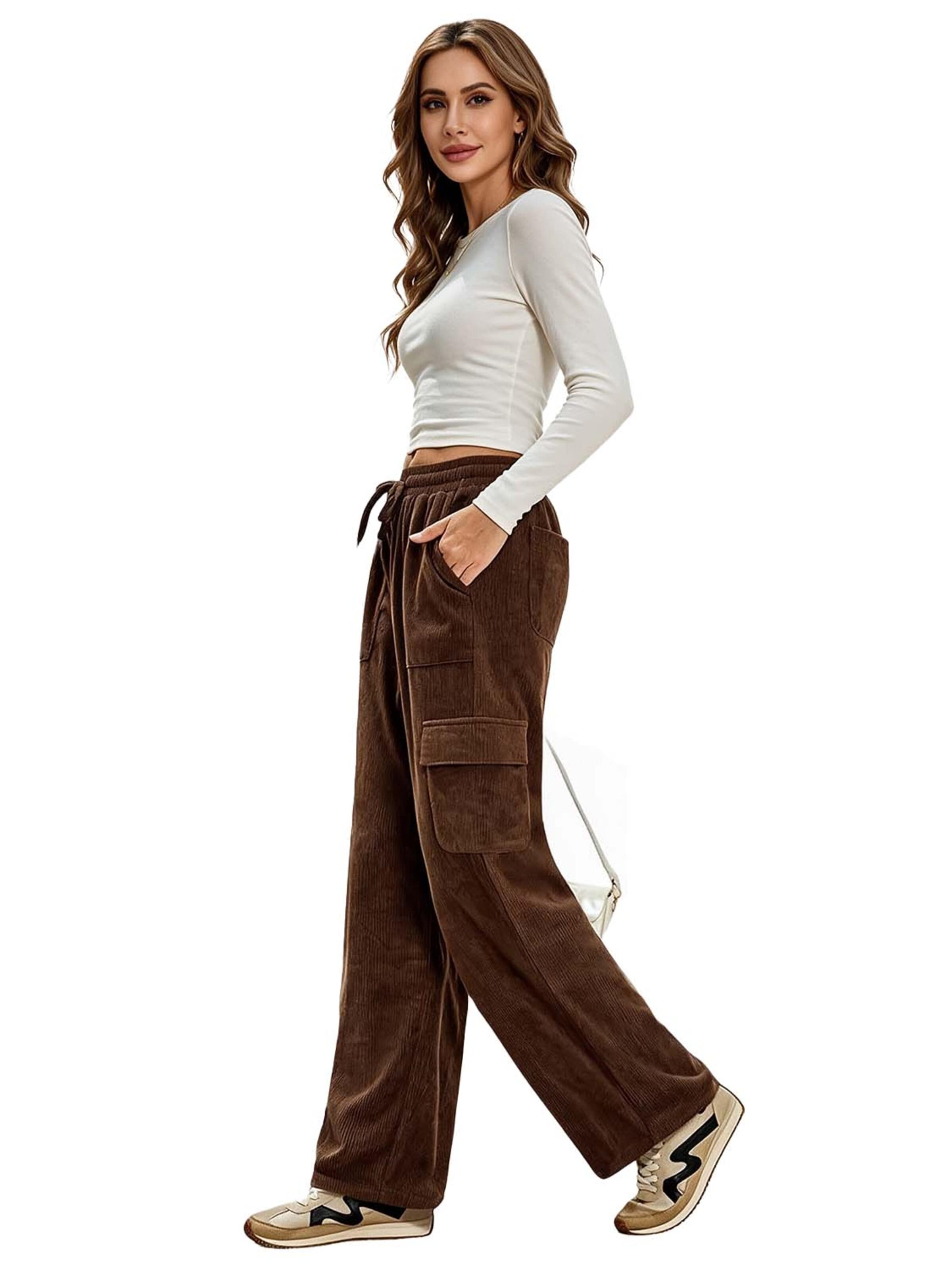 KoJooin Szeroka nogawka Spodnie 'Damen Cord-Workwear-Hose mit elastischem Bund Lässige,gerade geschnittene Culotte mit weitem Bein' w kolorze brązowy