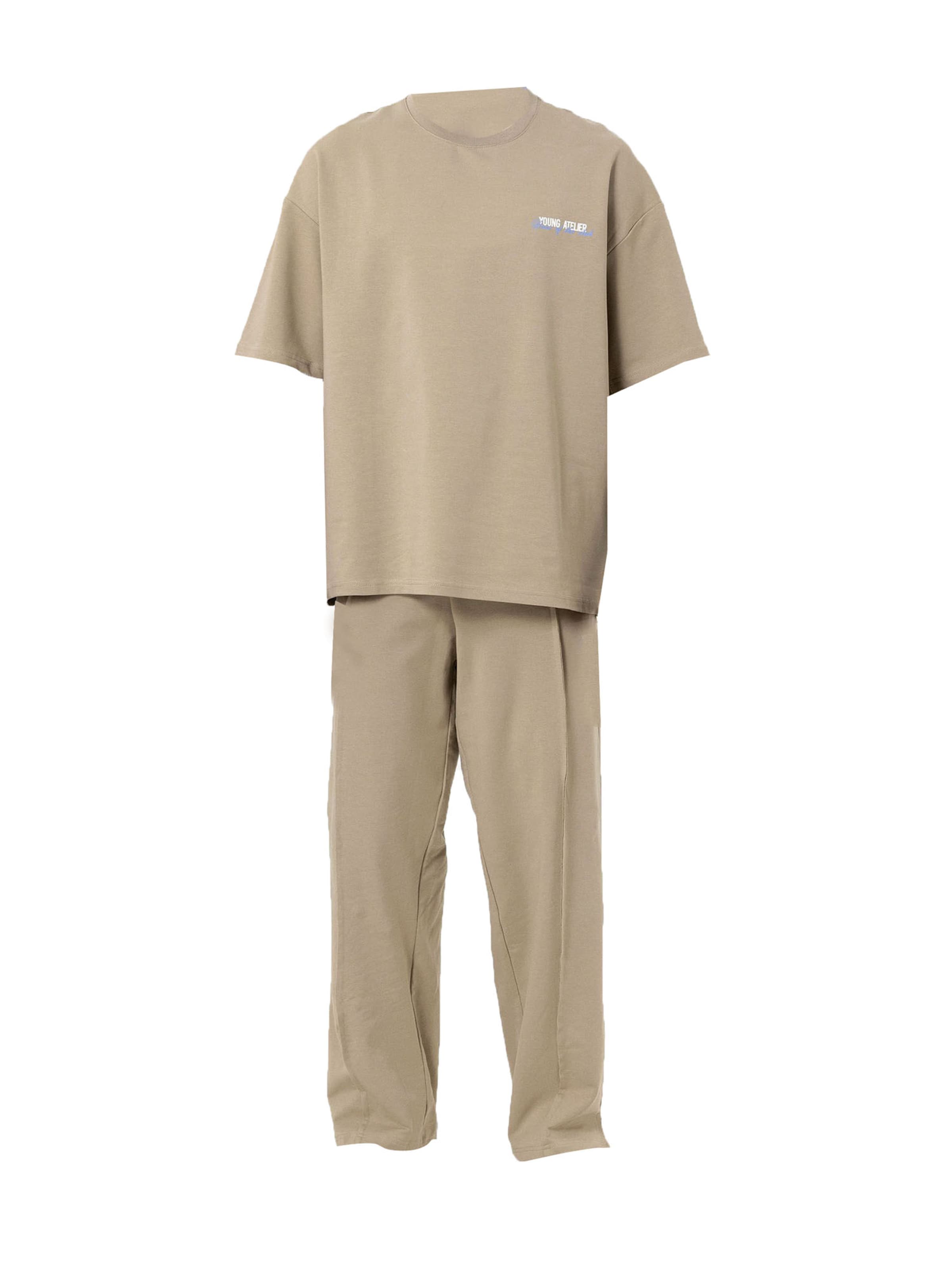 VAMOS CLO Loosefit Kalhoty 'Balloon Flower' – béžová: přední strana