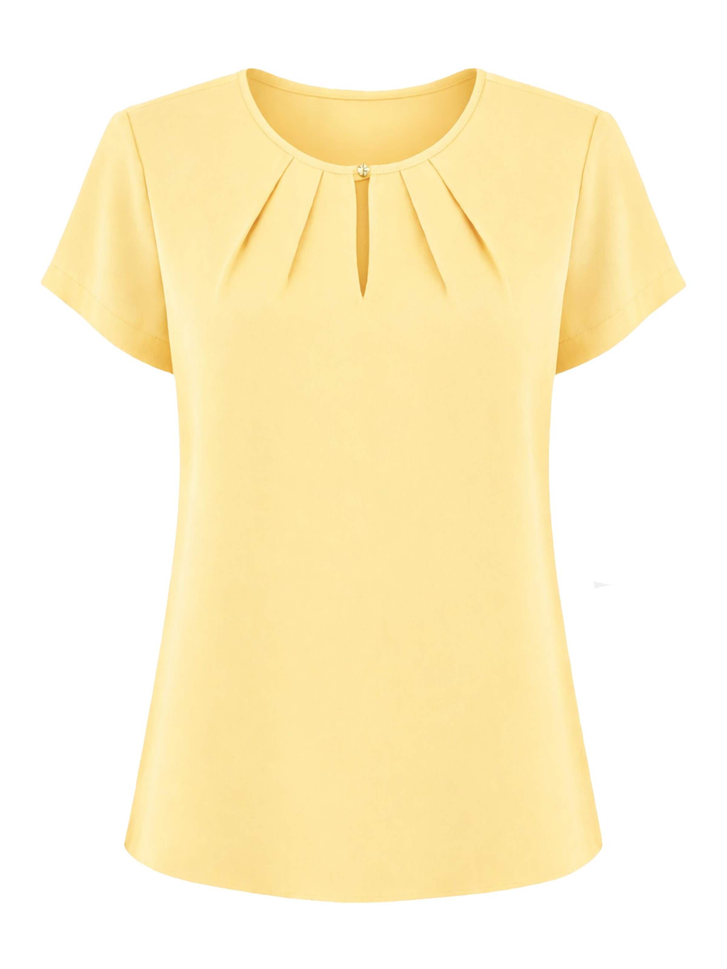 REGINA FASHION Blouse 'Short Sleeve Blouse with Pleated Neckline' in Yellow: front