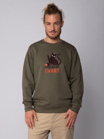 Watapparel Sweatshirt ' Cat ' in Green: front
