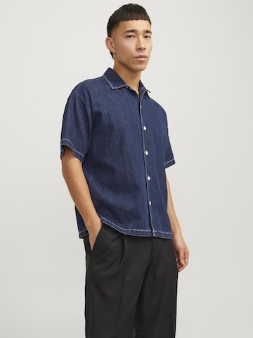 JACK & JONES Comfort fit Button Up Shirt 'PALMA RESORT' in Blue: front