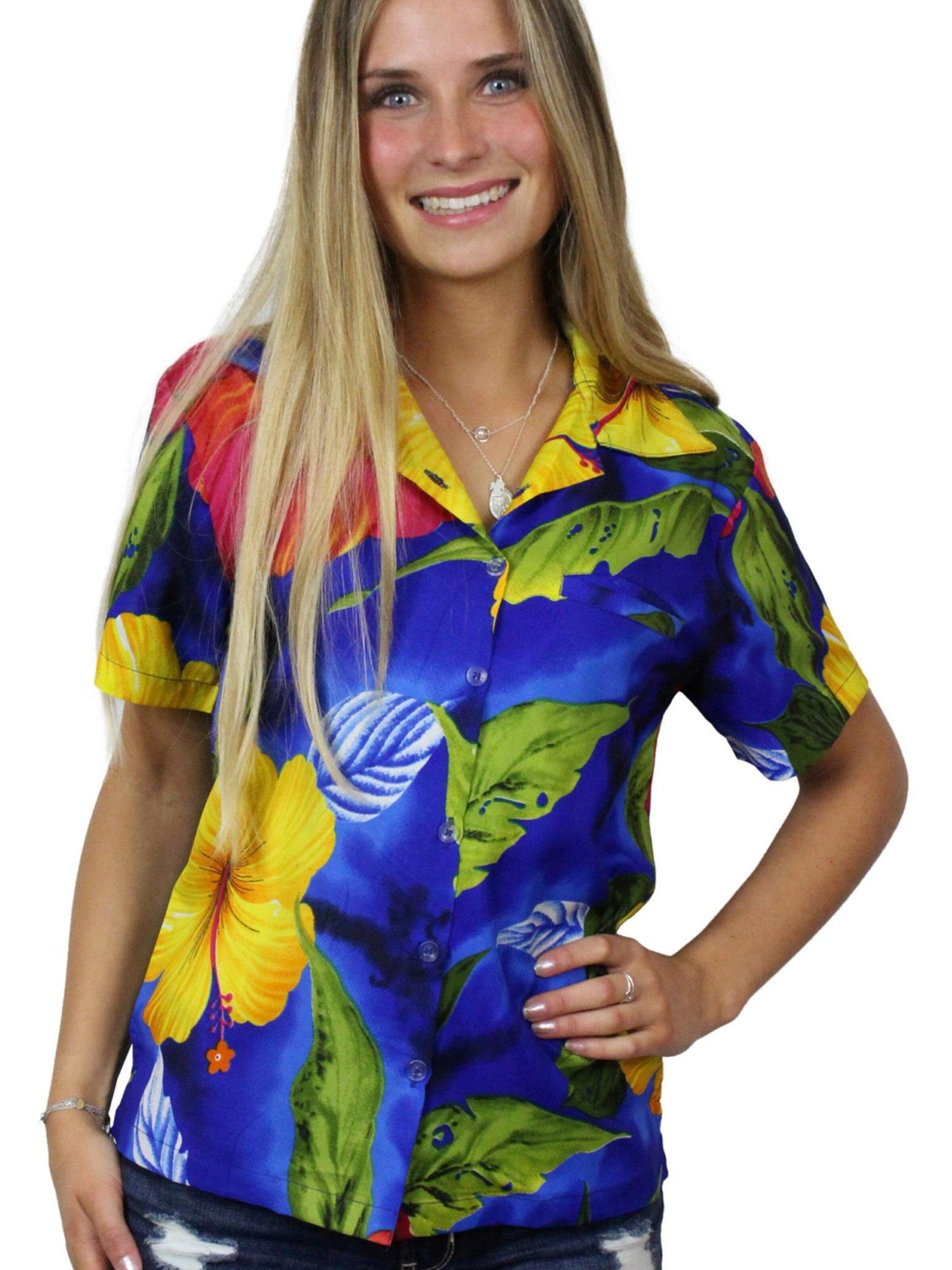 King Kameha Blouse 'Big Flower' in Blue