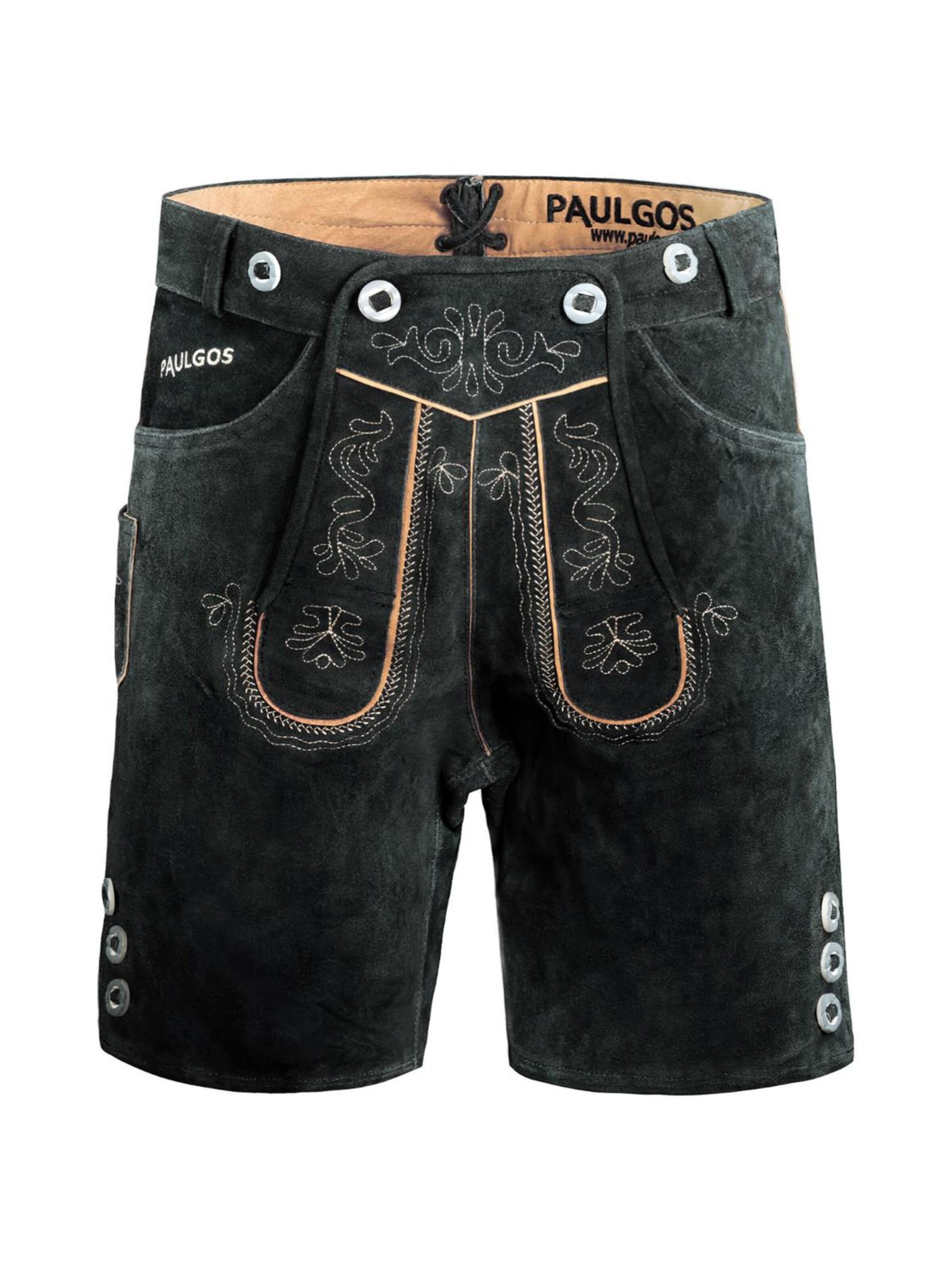 Paulgos Traditional Pants 'PAULGOS Herren Trachten Lederhose Kurz - HK2 - Echtes Leder - in 3 Farben erhältlich - Größe 44 - 60' in Grey: front