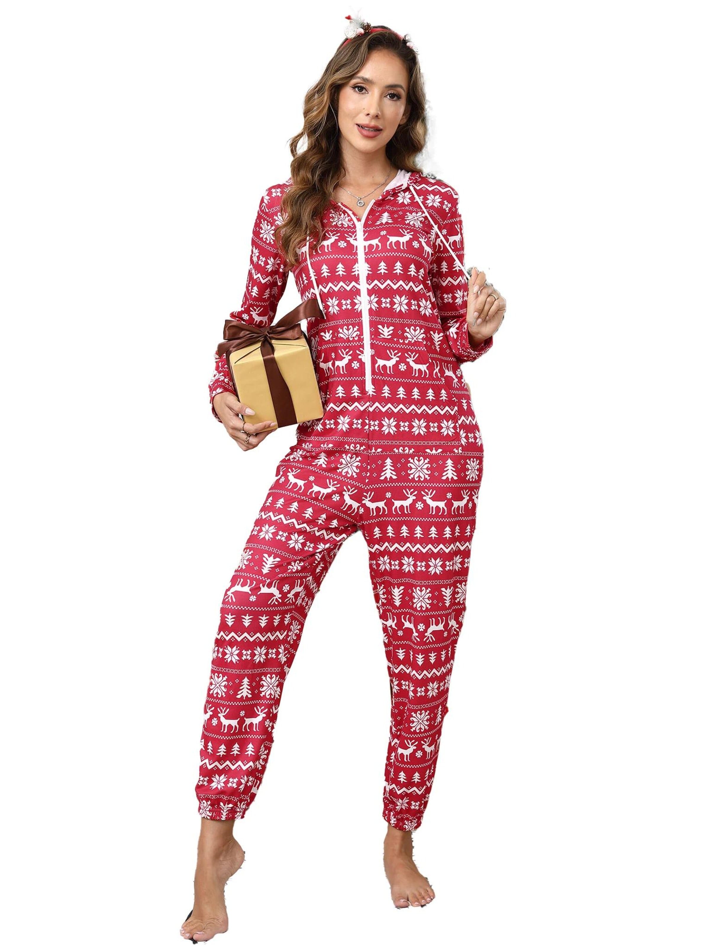 KoJooin Kombinezon 'Damen Overall mit Print, Kapuze, Kordelzug, langen Ärmeln und Taschen Bequemer Freizeit Jumpsuit' w kolorze czerwony