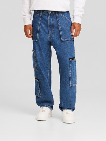 Bershka Regular Cargojeans in Blauw: voorkant