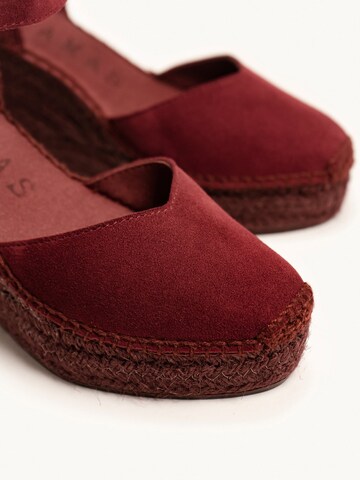 Alhamas Slingpumps 'Alpargata Cuña 10 cm Ante' in Rood