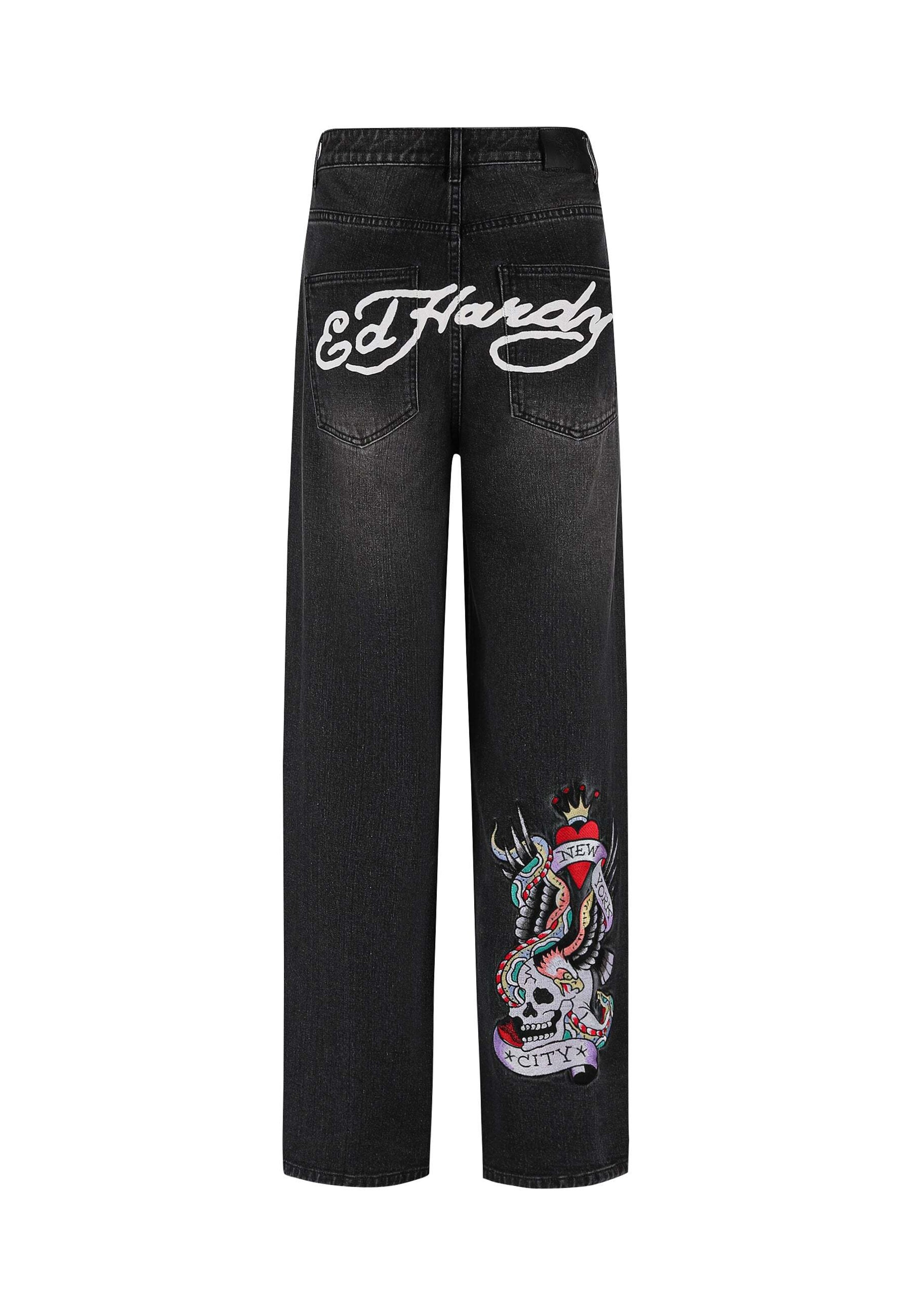 Ed HardyLoosefit Traperice 'NYC Skull' - crna boja