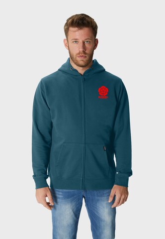 Oldskull Zip-Up Hoodie 'Retro Japan Island' in Green: front