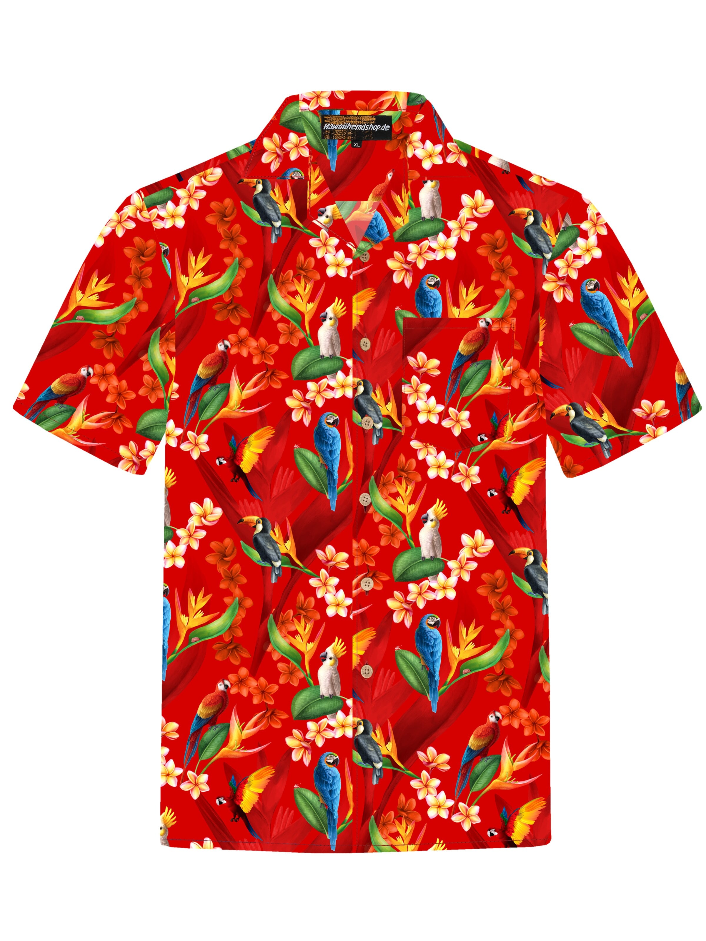 Regular fit Camicia 'Hawaiihemd "Flower Parrots"' di Hawaiihemdshop.de in rosso: frontale