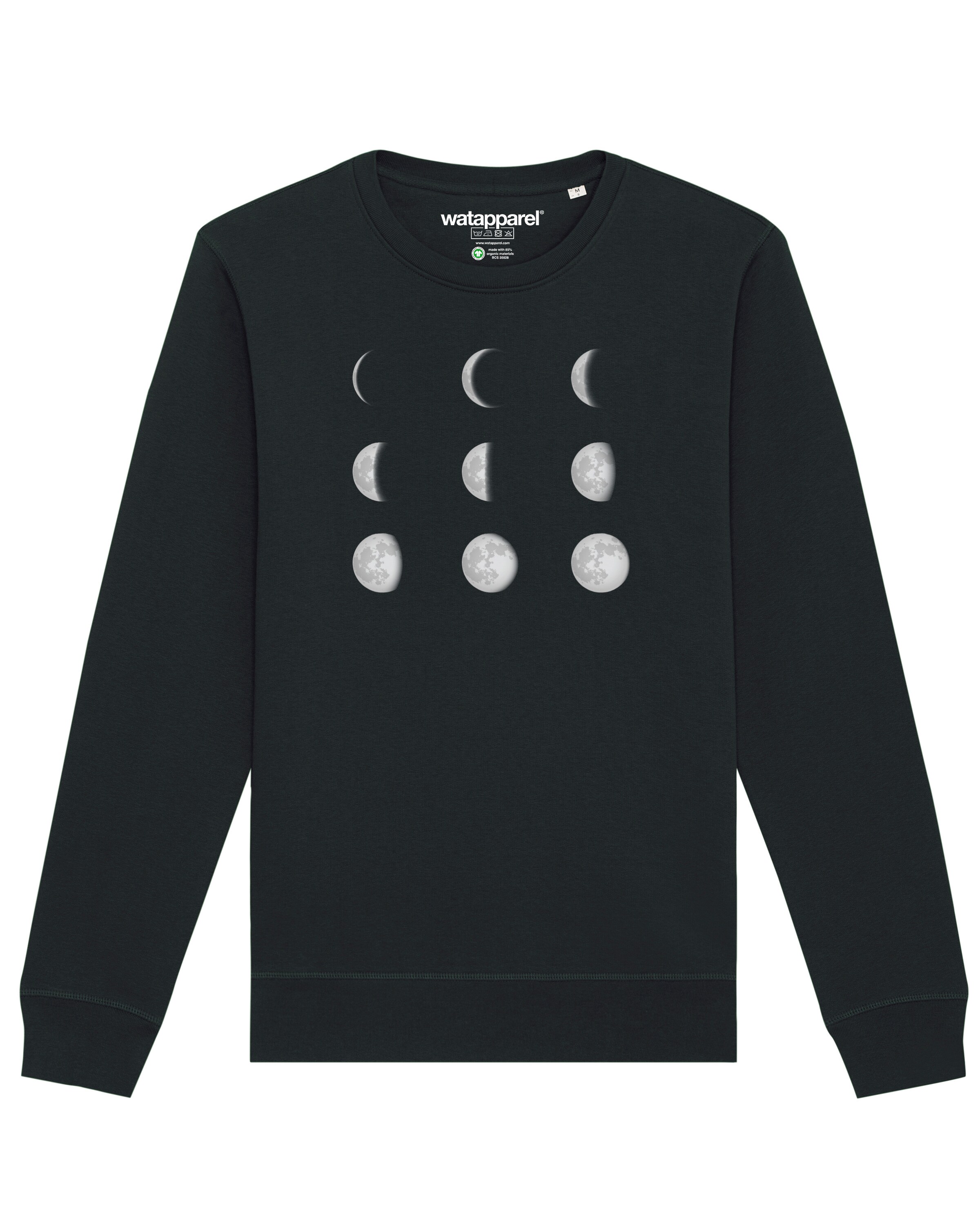 Watapparel Sweatshirt ' Moonphases ' in Schwarz: Vorderseite