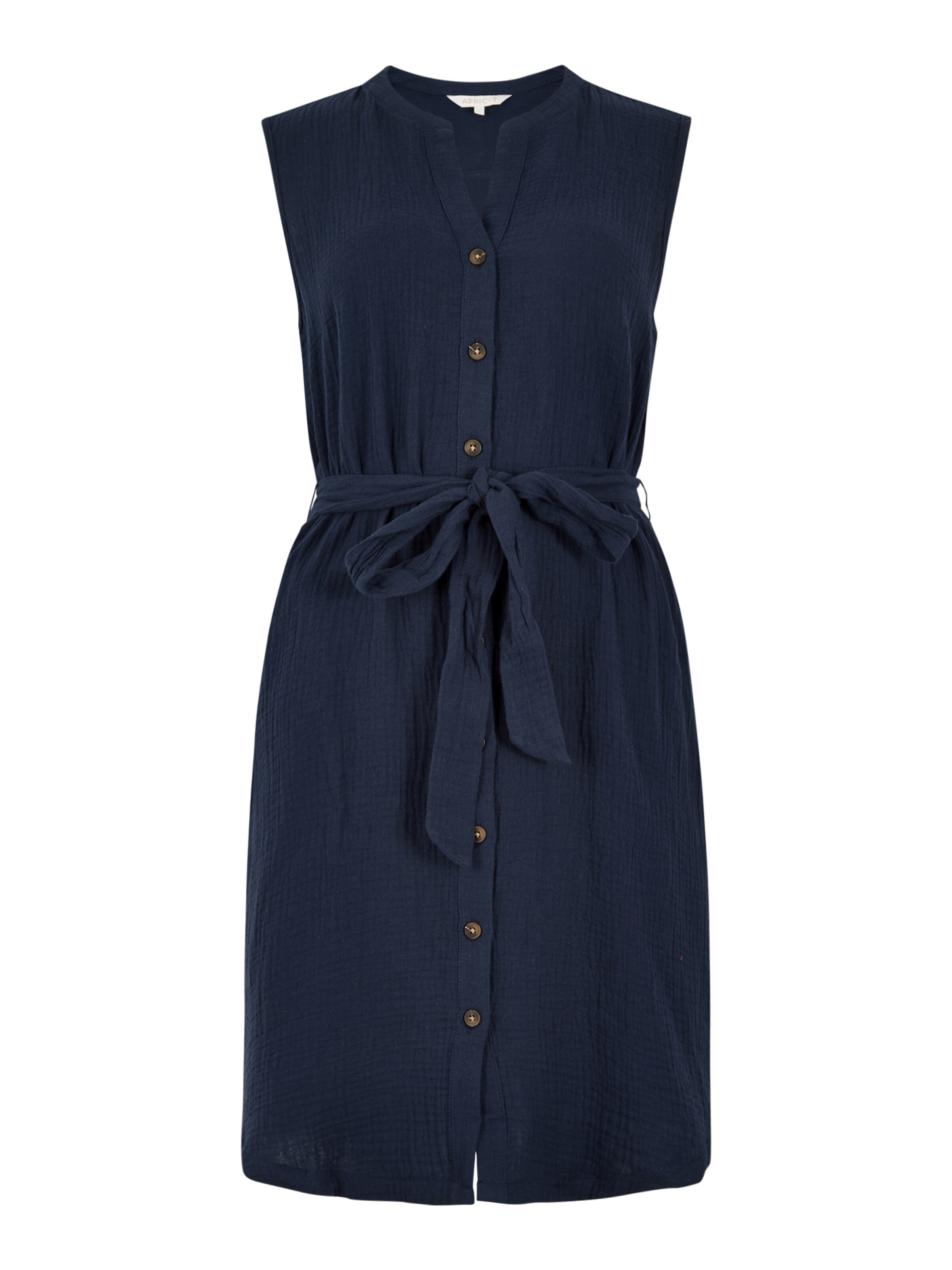 Apricot Textured Cotton Button Down Mini Dress ' ' in Blau: Vorderseite