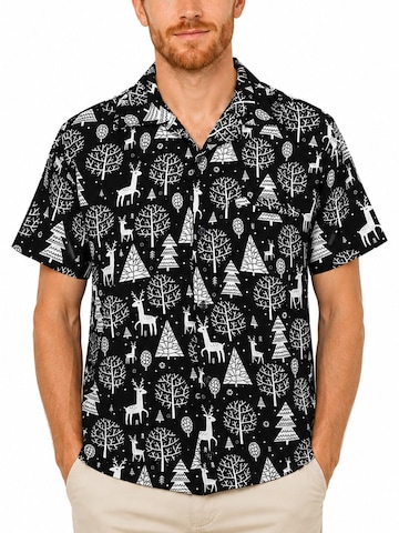 Regular fit Camicia 'Christmas Reindeer Allover' di King Kameha in nero
