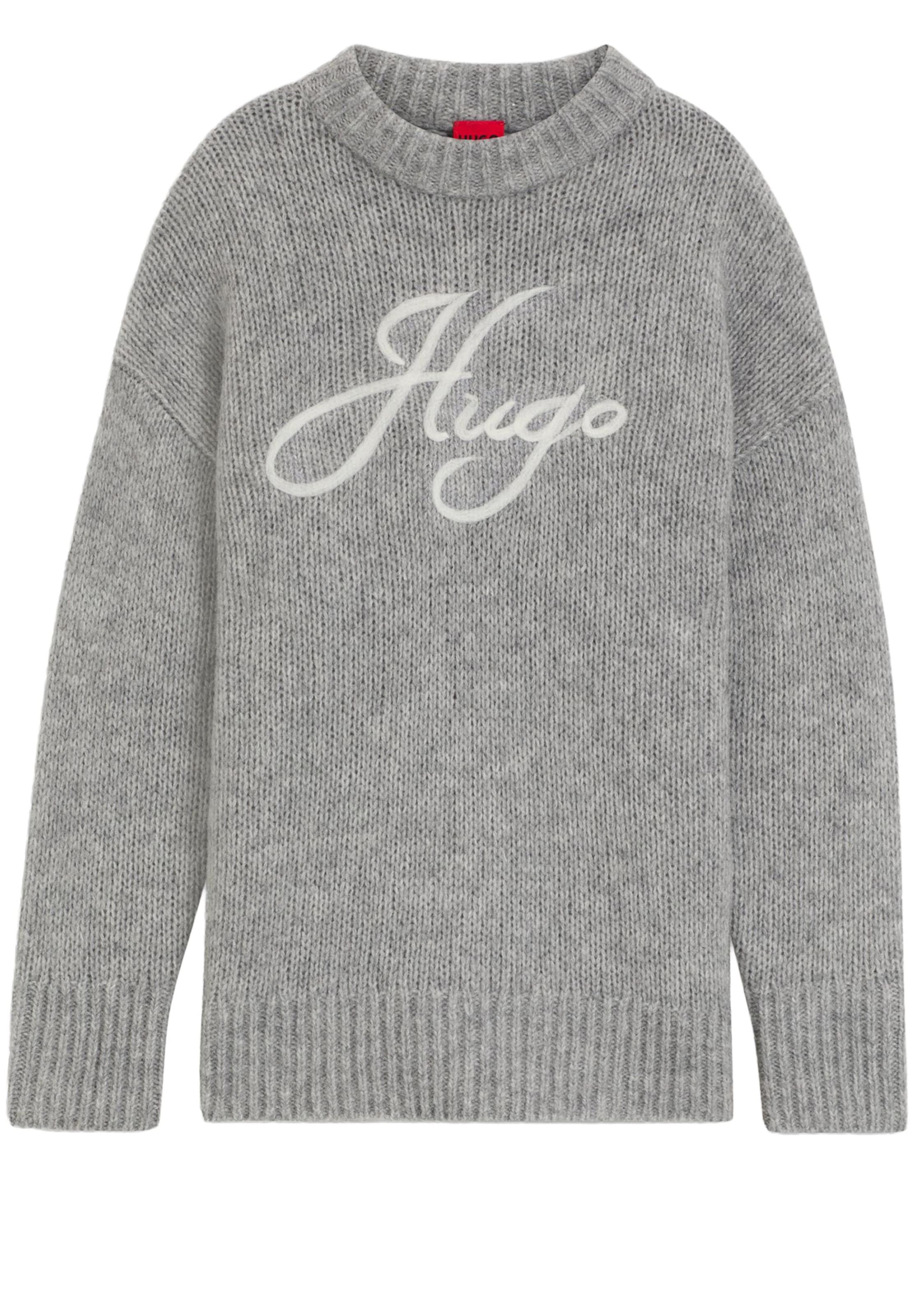 HUGO Pulóver 'Sloguinny' - szürke: elől