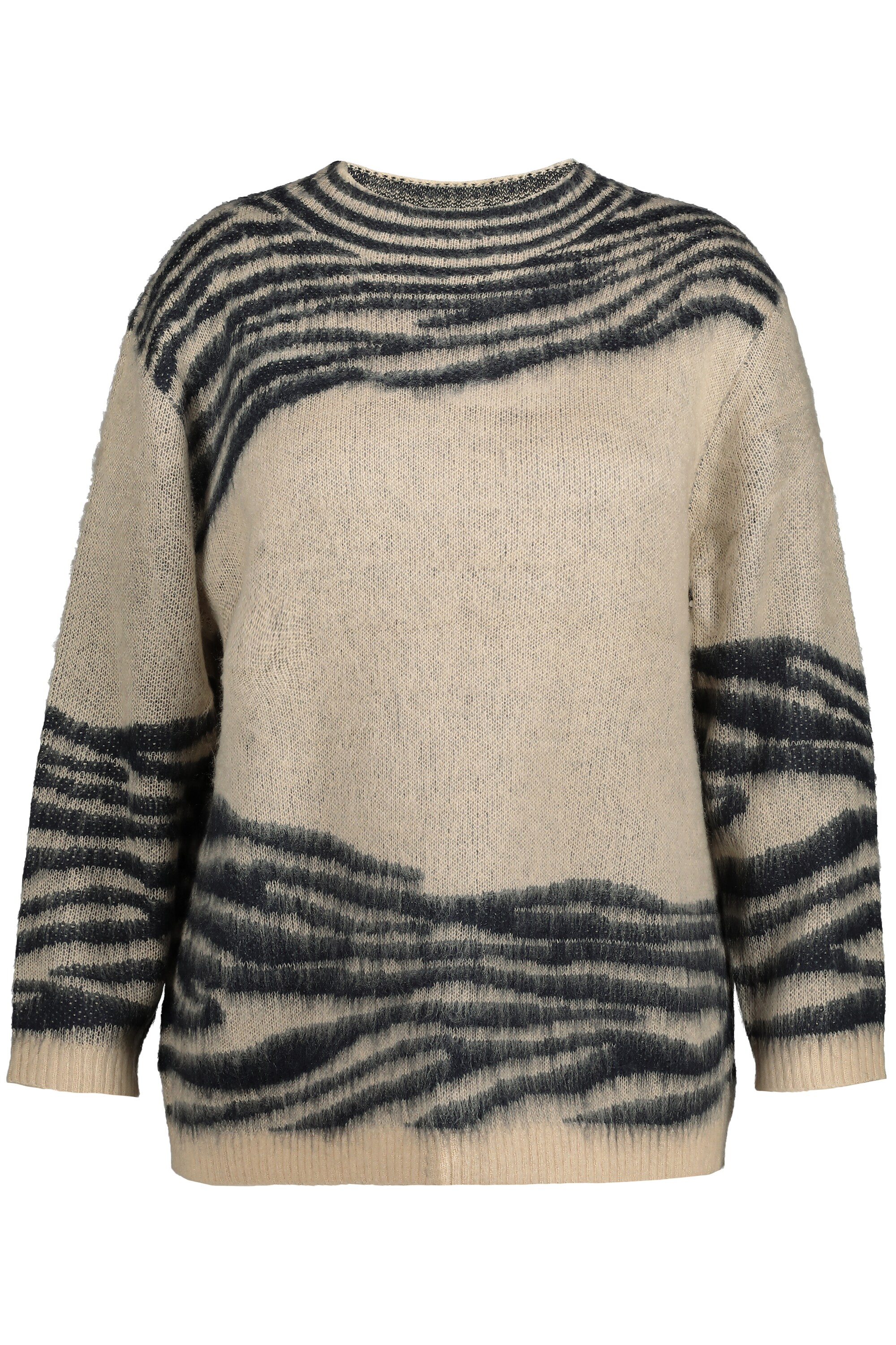 Taglie comode aKb8Z Ulla Popken Pullover in Beige, Nero Taglie comode aKb8Z Ulla Popken Pullover in Beige, Nero