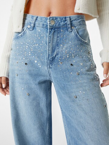 Wide leg Jeans de la Bershka pe albastru