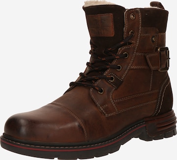 MUSTANG Šnurovacie čižmy - Hnedá: predná strana