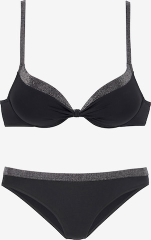 JETTE Push-up Bikini in Zwart: voorkant