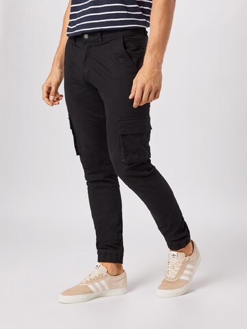 Denim Project Tapered Cargo Pants in Black: front