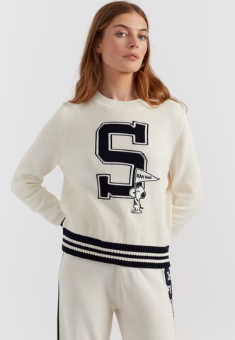 Chinti & Parker Trui 'Snoopy Varsity' in Beige: voorkant