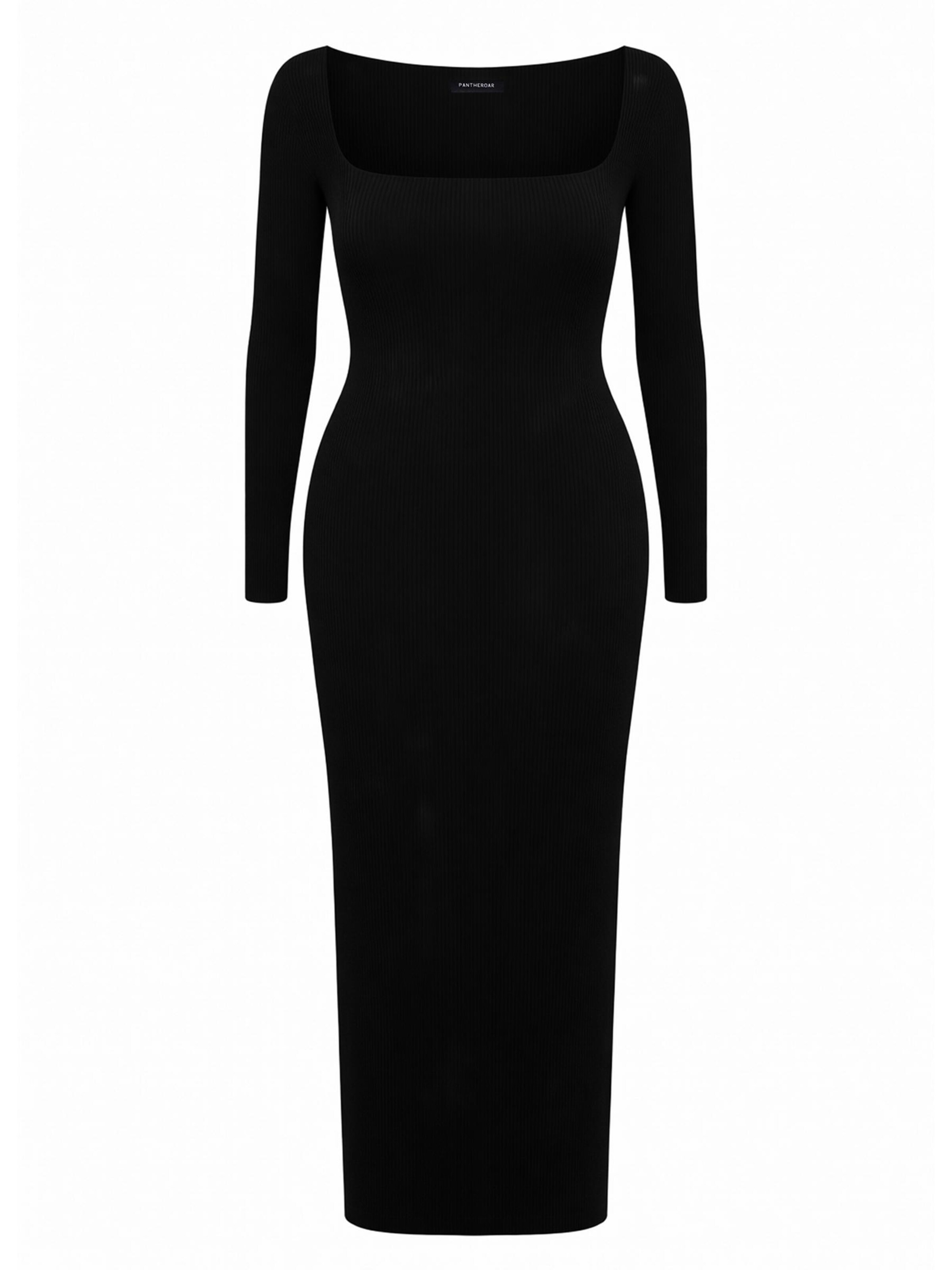 PANTHEROAR Pletena obleka 'Caro Neck Long Dress' v velikosti XS-S/Regularne  | črna barva, Prikaz izdelka