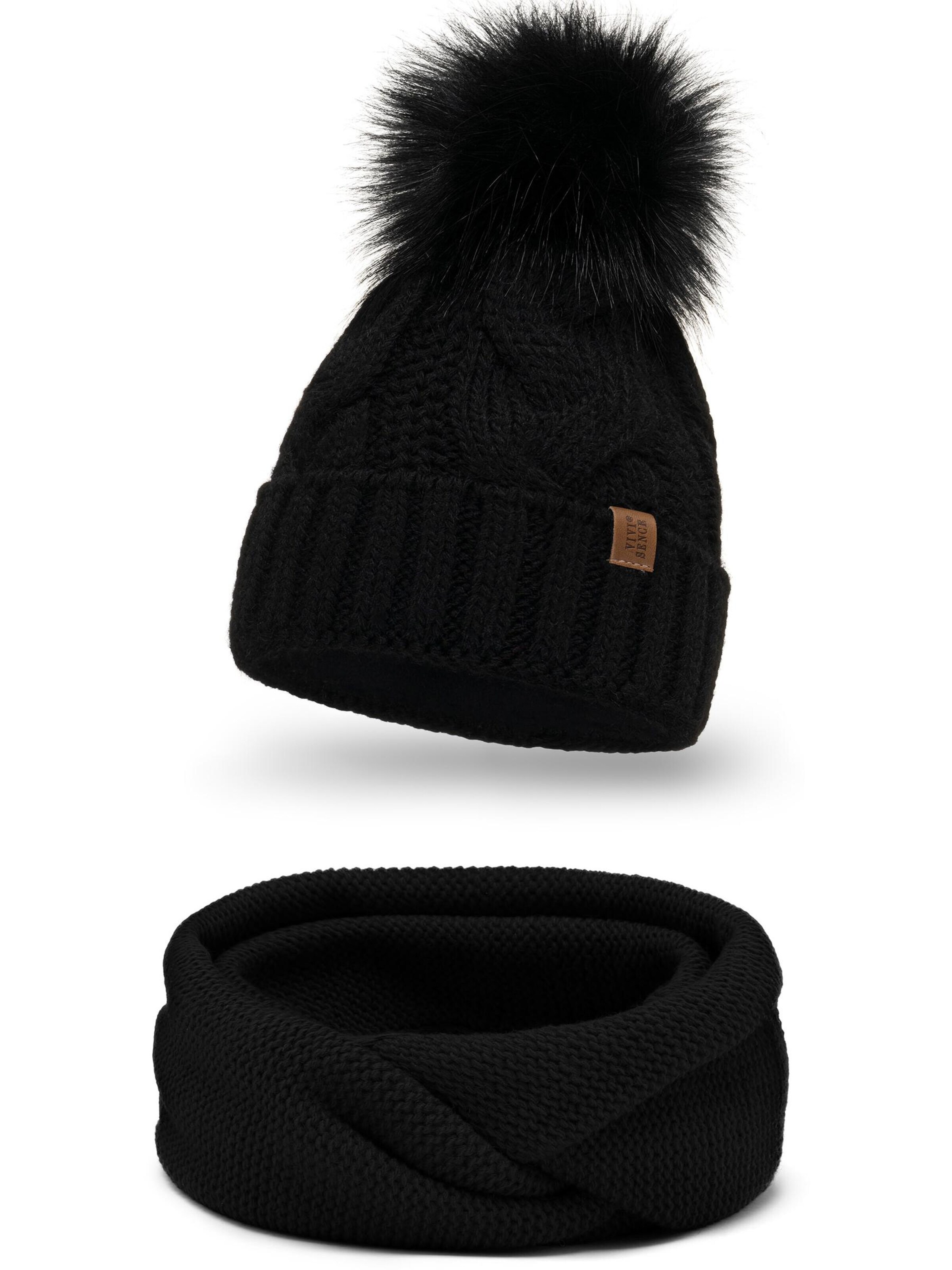 Vivisence Beanie '7014 Set' in Black: front