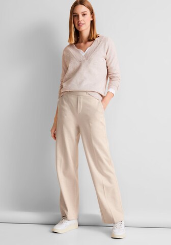 STREET ONE Wide leg Pleated Pants in Beige