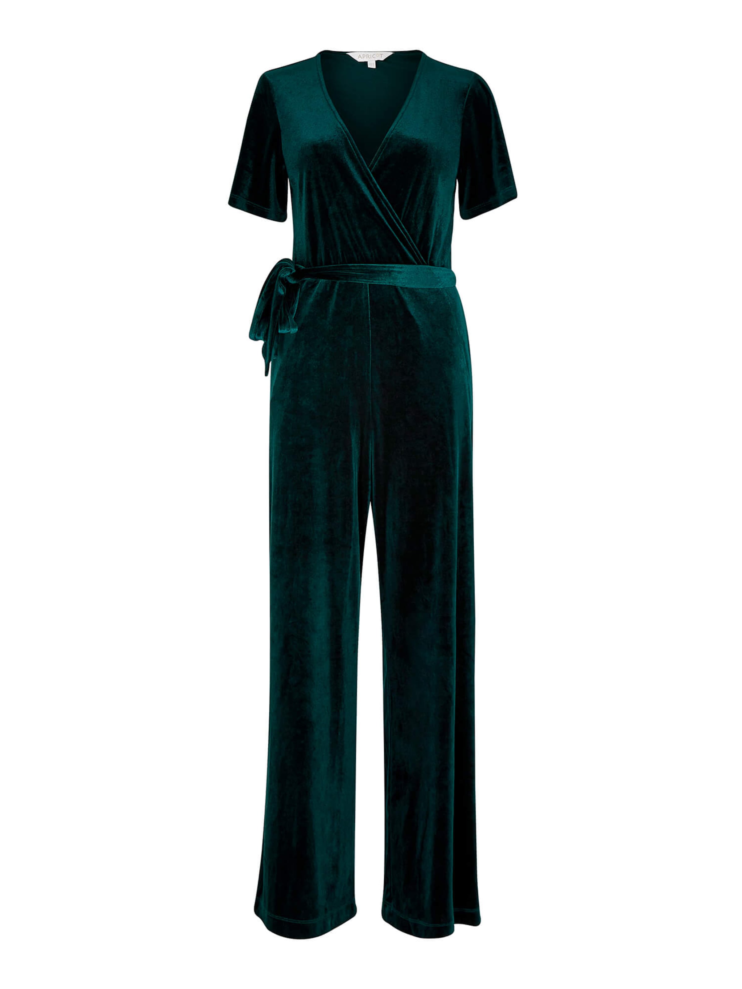 Apricot Velvet Wrap Culotte Jumpsuit ' ' in Grün: Vorderseite