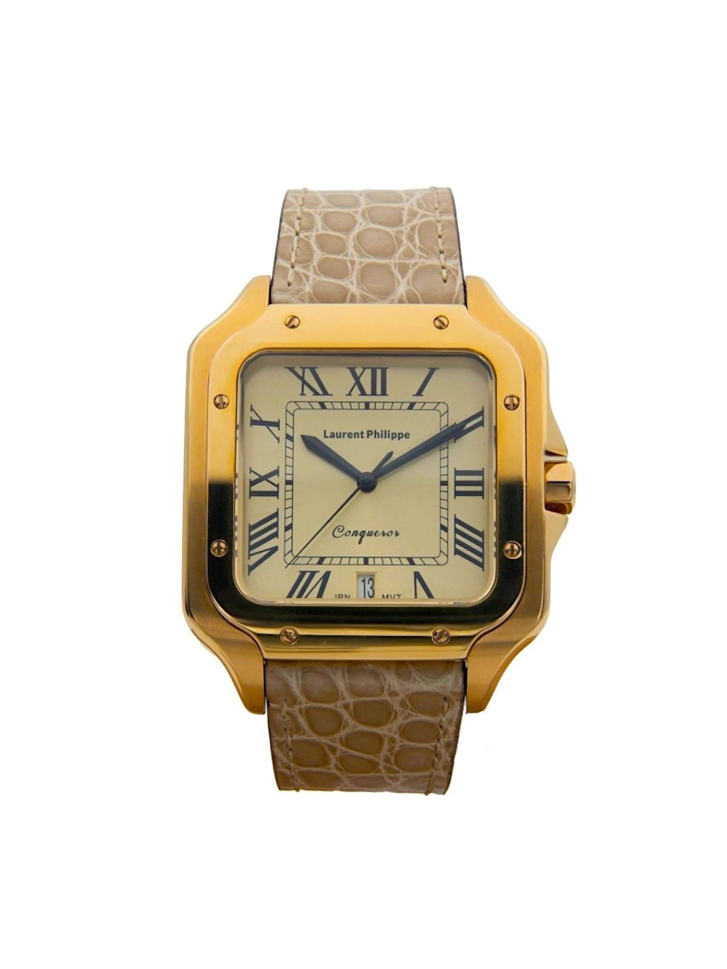 Orologio analogico 'Conqueror The Golden Eye – Desert Pearl' di Laurent Philippe in beige: frontale