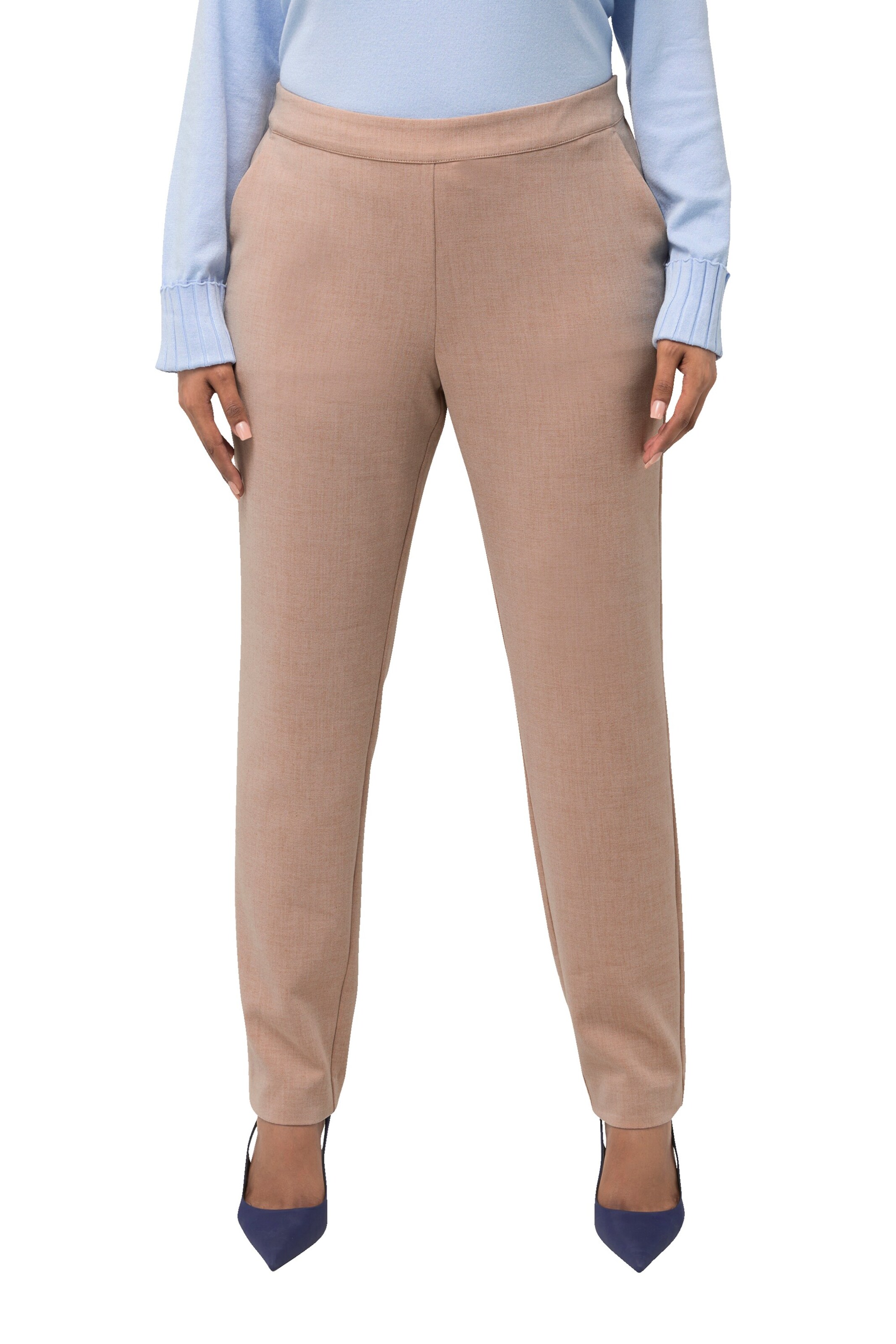 Ulla Popken Slim fit Trousers in Beige: front