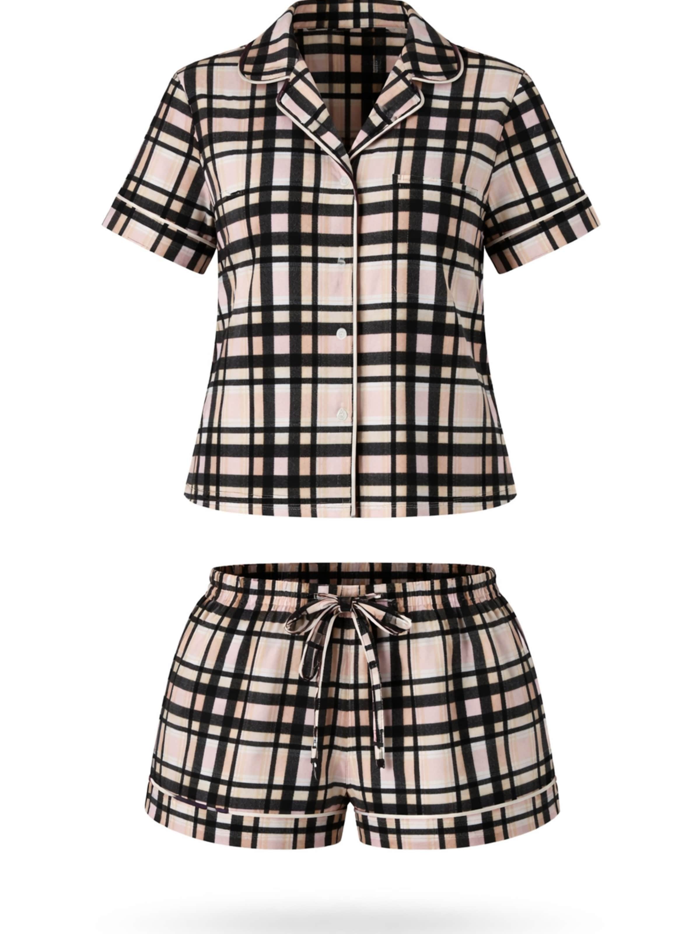 LEAFLETIC Shorty 'Leafletic Women’s Check Night Wear Short Set for Women'‌‌‌‌‌‌‌ in Beige: Vorderseite